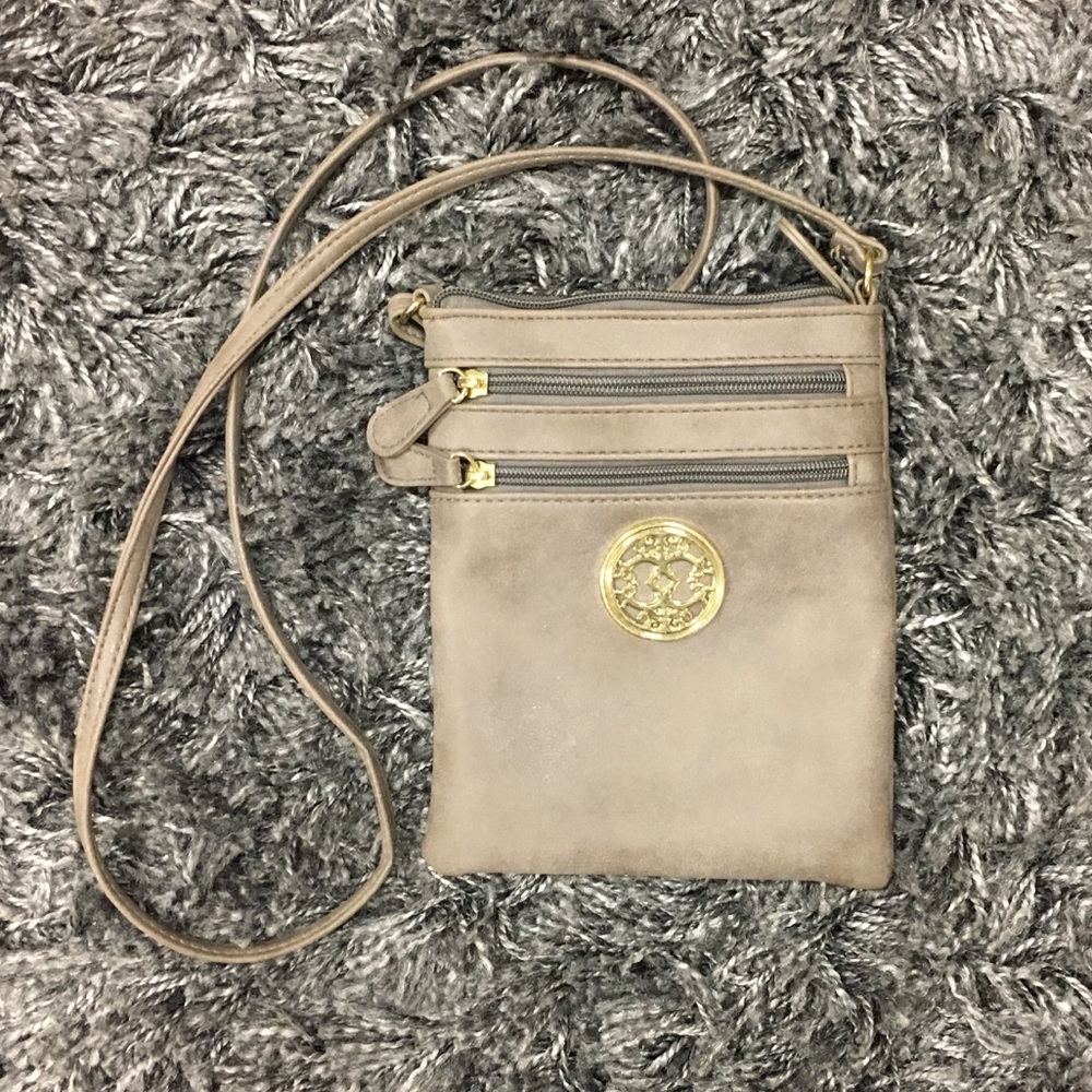 Gray Leather Crossbody